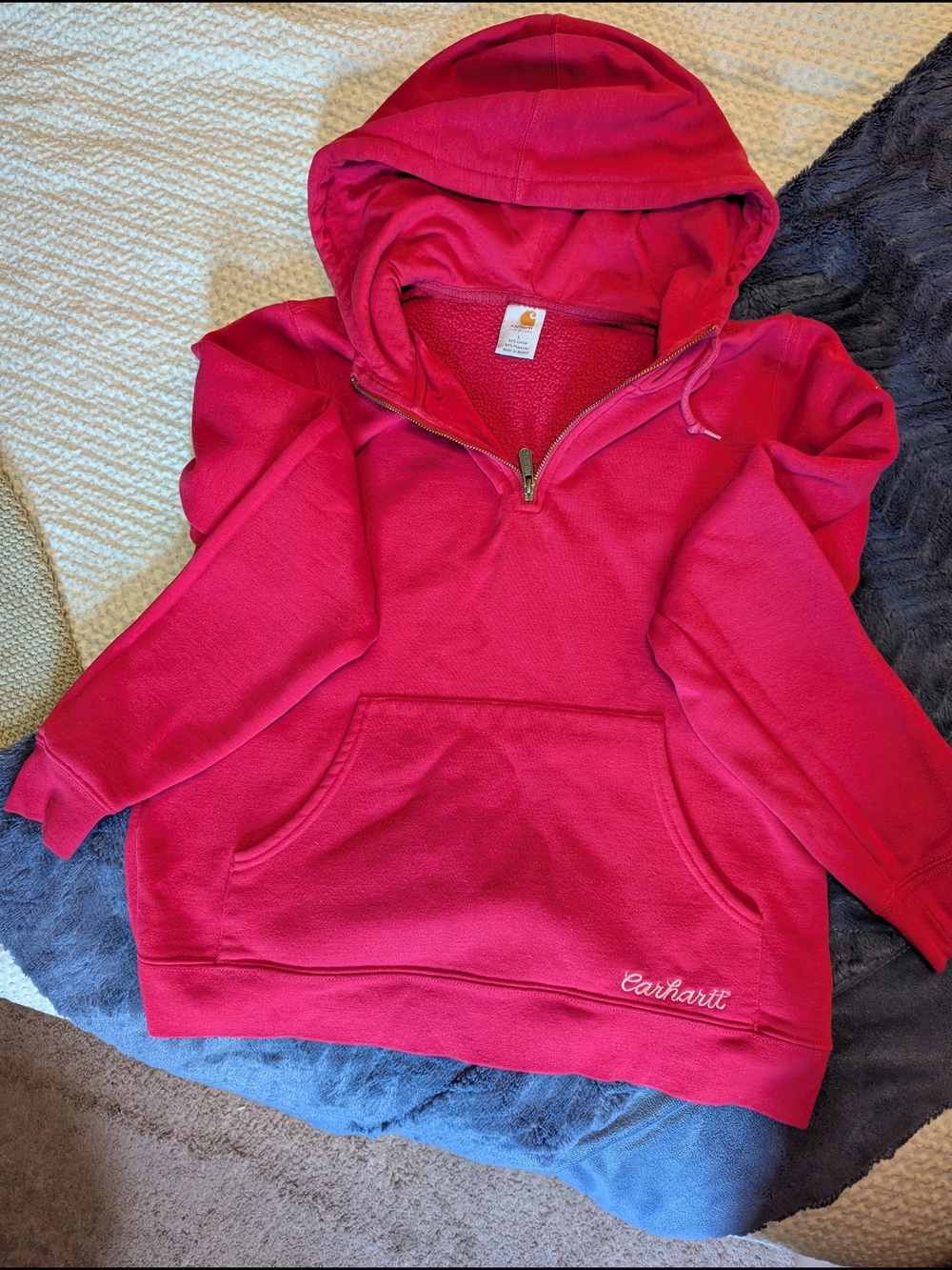 Carhartt Red  Quarter-Zip Hoodie Size L